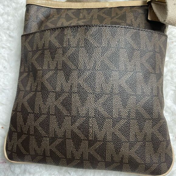 Michael Kors Monogram brown coated canvas tan leather trim small crossbo… - Picture 11 of 15